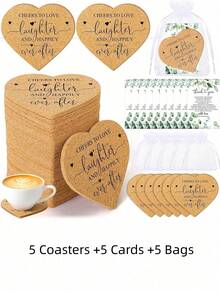 30件/10套婚礼宾客回礼套装，心形杯垫，带收纳袋和感谢卡，适用于婚礼或周年纪念日 - 彩色 - 查看 8