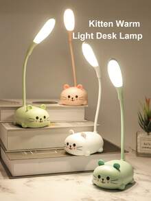 USB Rechargeable Eye-Caring Desk Lamp, Cute Cat LED Study Reading Light, Foldable, Dimmable Bedside Lamp For Bedroom, Student Dorm
