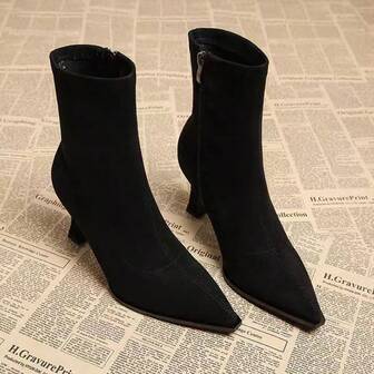 2025 Höst/Vinter Nya Brittiska Chelsea-stövlar för Dam, Mellanhöga Ankelstövlar i Konstmocka, Slim Fit Koreansk Chic