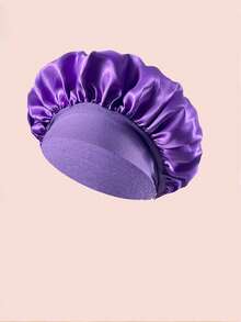 1pc Satin Wide Stripe Stretchy Wide-Brim Sleep Cap For Women, Suitable For Those With Less Hair And Shorter Hair - Burgundy - View 18