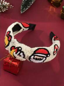 1pc Santa Claus Headband For Girls, Christmas Gift, Knotted Headband, High Crown Headpiece, Holiday Atmosphere, Photo Prop, Hair Accessory - Multicolor - View 4