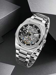 Casual Versatile Men's Mechanical Watch Gold Steel Band Automatic Campus Style - 均碼 - 查看 4