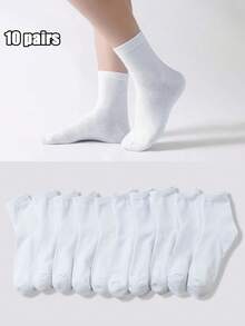 5/10 đôi tất dài đến bắp chân mềm mại, thoải mái, màu trắng trơn, phù hợp cho cả nam và nữ, thích hợp để mặc hàng ngày, ngoài trời, thường ngày, thể thao, giày lười, giày thể thao, mọi mùa - trắng - Xem 8