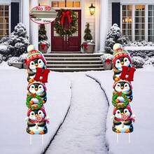 2 Peças Placas de Jardim com Pinguins Empilhados de Natal, Decoração de Jardim de Natal para Gramado, Pátio e Área Externa, Adereços e Decorações de Feriado, Decoração de Cena, Decoração de Quarto, Decoração Doméstica, Decoração de Festa de Natal