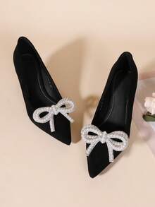 1 Pair New Fashion Pearl Shiny Bow Decor Shoe Clips, Removable Shoe Accessories Suitable For Women High Heels, Sandals - Apricot - View 3