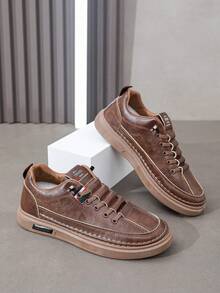 Men's Brown Leather Casual Sneakers - Retro-Style Footwear For Daily & Street Wear - Brown - View 3