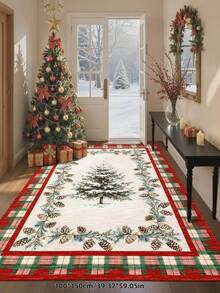 1pc Christmas Tree Carpet, Non-Slip And Washable, Suitable For Living Room, Bedroom, Hallway, Indoor And Outdoor Use, Easy To Create Cozy Christmas Home And Room Decor - Red and White - View 13