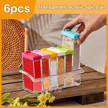 Botellas dispensadoras multifuncionales coloridas de 6 piezas, botellas de especias, caja de plástico para botellas de especias, dispensador de especias, juego de especias, estante de especias de 6 piezas, tarro de especias, contenedor de almacenamiento, contenedor de especias, tarro de especias con tapa, con bandeja, con sal, azúcar , especias, cereales - frascos de condimentos - Ver 4