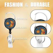 Hippie Blue Moon Sun Lanyards For ID Badges, Starry ID Badge Holder With Lanyard Retractable Badge Holder/Reel Lanyard, Nurse Teacher Office Gifts,MoonSun - 月亮太陽 - 查看 3