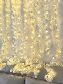 2/1条 6.5英尺樱花串灯，快速发货，适用于房间墙面、派对、圣诞装饰、白色花环、汽车后备箱装饰、壁炉架、婚礼派对、春季室内外装饰、家居装饰、房间装饰、人造植物、人造花卉。（产品附带空电池盒。如果您想点亮串灯，需要自行准备2节AA电池。） - 彩色 - 查看 5