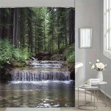 1pc Extra Large Bathroom Shower Curtain - Forest Stream Waterfall Bath Decor With Hooks, Tranquil Pine Trees & Cascading Waterfalls Design, Heavy-Duty Polyester Fabric  For Bathroom, Spa, Or Housewarming Gifts - Nhiều màu - Xem 2