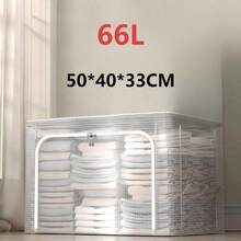 1个24升/66升/80升透明PVC储物箱，大型防水钢架家用衣物床上用品收纳箱，可折叠衣柜储物箱，适用于卧室