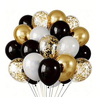 30 piezas Globos con brillo negro y dorado, globos metálicos dorados y negros y blancos, adecuados para cumpleaños, bodas, baby shower, graduación, Año Nuevo, decoración navideña, bautizo, guirnalda de globos reutilizable, decoración de fiestas, globos para eventos, globos navideños, decoración de fiesta elegante, suministros de fiesta de moda, hechos de látex de alta calidad, esenciales para anfitriones de fiestas, organizadores de bodas