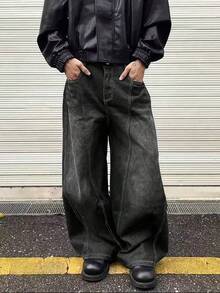 Men's Street Style Loose Casual Jeans, Relaxed Fit - Fashion Casual All/Global/Universal Loose - Black - View 3