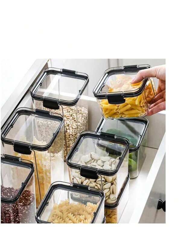 PVC Clear Airtight Food Storage Containers With Lids For Pantry, Fridge - Stackable Kitchen Organizer Jars For Spices, Dry Goods, Legumes - Set Of Various Sizes