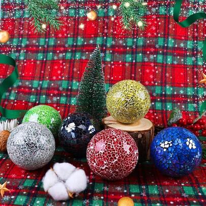 3 Pack Blue Decorative Orbs Mosaic Crack Glass Balls Decor Solid Sphere Globe Bowl Vase Fillers Holiday Living Ro...