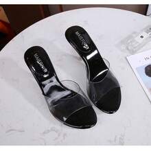 Classic Clear Heels Sandals Casual Fashion Crystal High Heel Cool Slippers Outer Wear Women's Shoe 8cm Heel WZ - màu đen - Xem 3