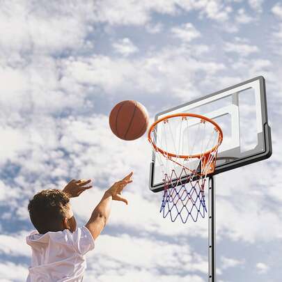 Basketball Hoop, 5-7 Ft Adjustable Height Portable Backboard System, 32 Inch Basketball Hoop & Goal, Kids & Adults Basketball Set With Wheels, Stand, And Fillable Base, For Outdoor/Indoor