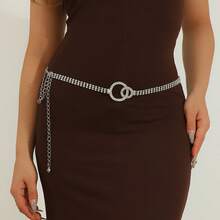 Cadena de cintura con strass vintage para mujeres, cadena de cinturón única con anillos dobles brillantes, patrón geométrico de aleación de zinc con diseño retro, diseño versátil adecuado para vestidos, artículo popular para todas las temporadas - Estilo 1 - Ver 6
