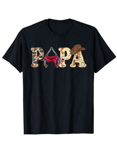 Papá Cowboy Primer Rodeo Decoraciones de Fiesta de Cumpleaños Camiseta de Algodón 100% Negro Clásico para Deportes Uso Diario Casual Viaje Cómodo Camiseta Fresca