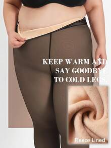 2pcs Plus Size Fleece Lined Warm Tights Women Translucent Thermal Leggings Suitable For People Of Different Skin Colors Pantyhose Slim Winter Warm Thick Velvet Stockings Female Insulated Pants - Black Translucent Skin - View 2