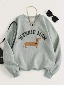 Women Winter ClothesWomen's Weenie Mom Dachshund Graphic Sweatshirt - Cute Dachshund Lover's Pullover With Dachshund Dog Design & "WEENIE MOM" Lettering - Soft Casual Sweater For , Spring/Fall Warmth, Machine Washable - Perfect Gift For Dachshund Owners (Green/Black/White/Gray/Navy) - Round Neck Long Sleeve Relaxed Fit For Dachshund Enthusiasts, Pet-Themed Apparel-Unisex Vintage Cotton Tee Black White - Loose Fit For American Music Festival Camping & Shows Comfortable Crew Neck Sweatshirt For Everyday WearLoose And Comfortablesweaters For Women - 淺灰色 - 查看 1