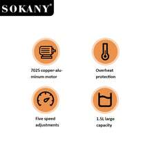 SOKANY 03031 Multi-Functional Food Processor, Demolition Machine. 2-In-1 Blender For Juicing/Grinding. 800W High Power, 1.5L Large Capacity, 5 Speed Settings. One-Touch Operation, Suitable For Crushing Ice, Juicing, Grinding, Mincing And More. An Essential Kitchen Appliance.