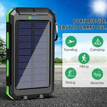 10000mAh Solar Power Bank Portable Solar Mobile Phone Charger, Camping External Battery Charger For Mobile Phones, 2 USB/ LED Flashlights With Compass For Outdoor Activities - 綠色 - 查看 3