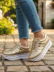 MUJER ZAPATILLAS DEPORTIVAS CON CORDONES TENIS DE PLATAFORMA ORO ROSA ROSE GOLD - Rosa Oxidada - Ver 1