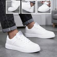 Men's Comfortable & Durable Shoes, Versatile Casual Sneakers, Suitable For All Seasons, Flat Skateboard Shoes, Men's Formal Shoes, Men's Outdoor Shoes, Solid Color Everyday Wear - White - View 11