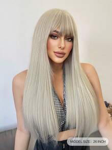 Synthetische hellgraue gerade Perücke, aus Fasern hergestellt, geeignet für den täglichen Gebrauch, natürliches und realistisches Aussehen (ohne Zubehör). - Hellgrau - Übersicht 2