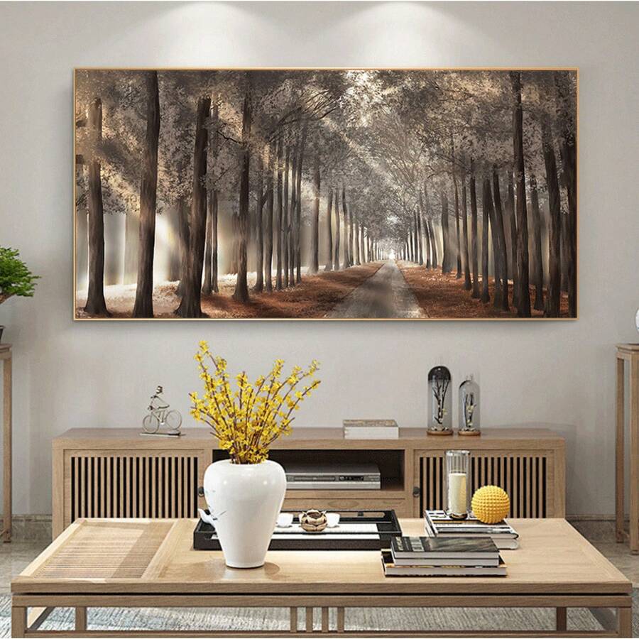 1 Pieza de Pintura en Lienzo de Sol Natural, Póster de Árbol, Arte de Pared de Paisaje Forestal, Impresión Escandinava, Decoración del Hogar, Sin Marco - transparente - Ver 1
