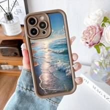 Funda para teléfono con borde protector color negro con estampado de playa y olas al atardecer para uso diario y viajes - Blanco - Ver 5