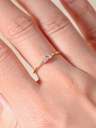 1 pieza Anillo de plata de ley 925 con zirconia rosa vintage de lujo, joyería minimalista de uso diario para mujeres