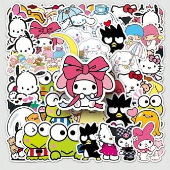  Sanrio 50 Pcs Kawaii Cute Cartoon Stickers, Style Mix Theme,Vinyl Sticker For Water Bottle, Laptop, Scarpbook, Skateboards, Sticker Pack Birthday Gift,Tv Girl Poster,Gojo StickersDecorations - Gifts.