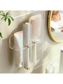 1pc No-Drill Bathroom Storage Shelf - Wall-Mounted Comb Holder With Anti-Slip Grid, Multifunctional For Toothbrush/Razor/Hair Clips, Winter Bathroom Essential & Christmas Stocking Stuffer - Multicolor - View 4