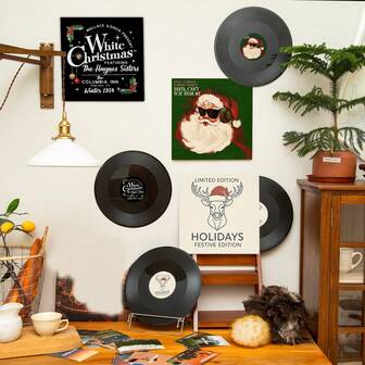 1 Piece/3 Pieces/10 Inches Christmas Music Album 3D Vinyl Plastic Decorative Scroll With Cover, Holiday Gifts, Music Party Supplies, Rock Holiday Decorations, Retro Aesthetic Wall Decorations, Themed Holiday Decorations, Suitable For Home Decoration, Living Room Wall Decorations, Bedroom Wall Decorations