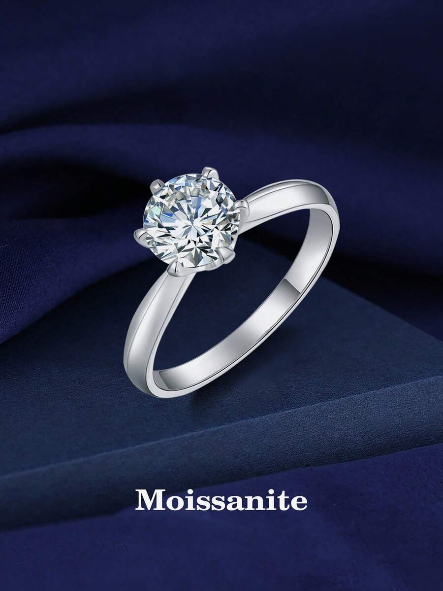 BLOVEMEE 1 chiếc nhẫn Moissanite 6,5mm 1 carat bạc Sterling 925 sang trọng và thanh lịch, thích hợp cho trang phục hàng ngày của phụ nữ, đám cưới, kỷ niệm, quà tặng trang sức - JZ0038 - Xem 1