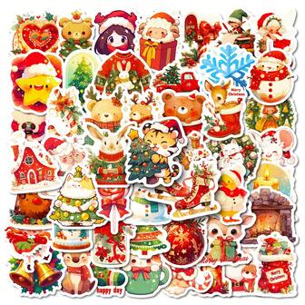 50张/套圣诞梦幻涂鸦贴纸，圣诞老人和雪花场景贴纸，氛围装饰贴纸，适用于圣诞主题墙面/商店橱窗/派对背景/家居梦幻角落，圣诞礼品套装