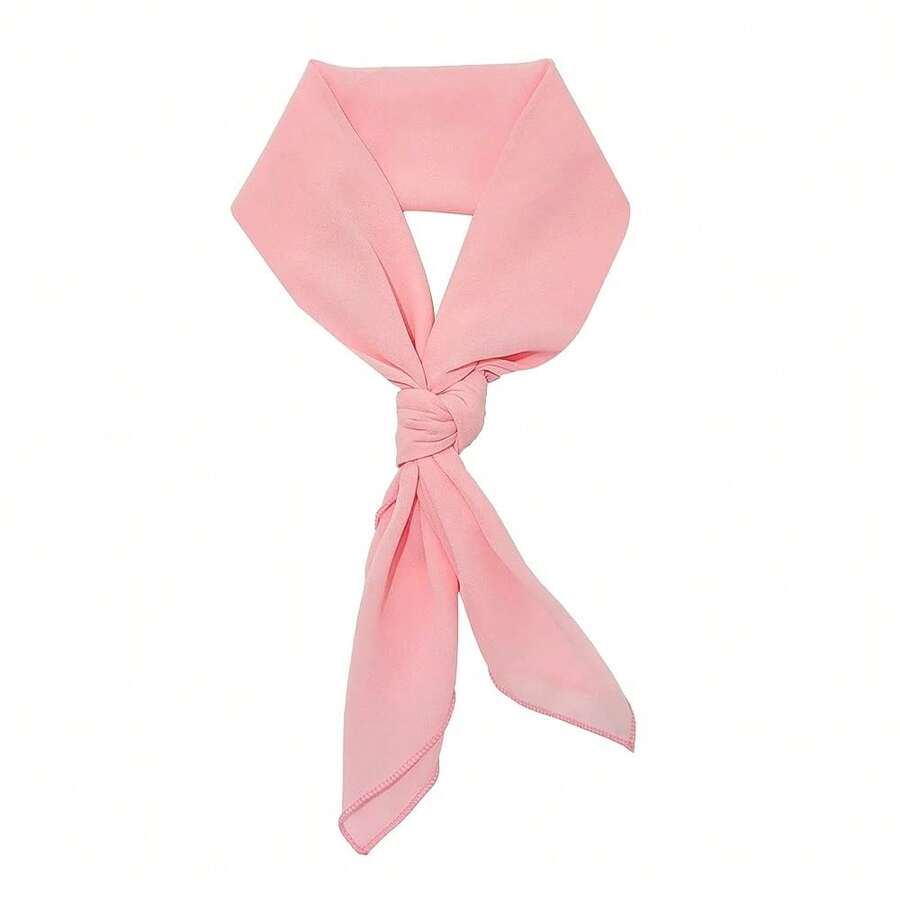 Lastclream Chiffon Square Neck Scarves For Women Handkerchief Retro Satin Ribbon Scarf For Hair Wrapping 23.6inch 26inch,26inchChiffon-Pink - 26吋雪紡-粉紅色 - 查看 1