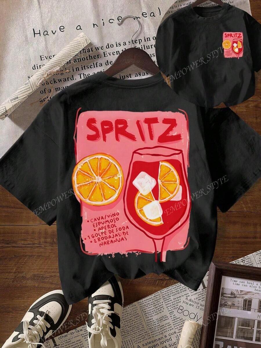 APEROL SPRITZ, Back To School, Back To School Clothes, Women's Casual Crew Neck Short Sleeve T-Shirt, Red Cup Beachwear - 黑色 - 查看 1