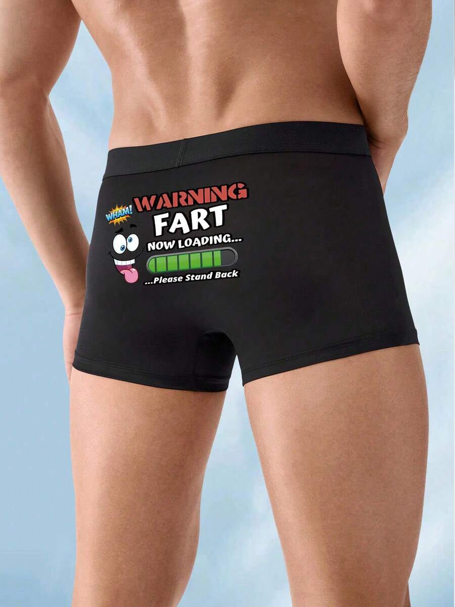 Men's Fashionable Black Boxer Briefs With "Warning: Loading Now" BreathablePattern Short Underwear - Black - View 1