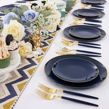 150PCS Blue Plastic Plates With Gold And Silverware Set Featuring Blue Handles For Wedding Party And Halloween Events Includes 30 Sets Of Disposable Dinnerware With Forks Spoons And Knives For Large Gatherings - Blue - View 6