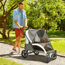 PawHut Foldable Stroller For Large Dogs And Cats Up To 30 Kg, Includes Cushion, Mesh Windows And Doors, Storage Bag, Straps And Brakes. Dark Gray Color. - 深灰色 - 查看 5