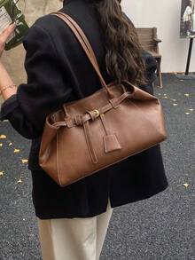 Elegante bolso tote de cuero PU para mujer, diseño vintage con hebilla de cinturón y lazo de ala, bolso de hombro de gran capacidad de moda europea y americana, adecuado para negocios casual, ir al trabajo, compras, citas, regalo - Multicolor - Ver 14