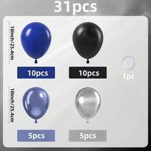 51 pezzi/31 pezzi Set di palloncini in lattice da 10 pollici di colore blu navy, nero, blu metallizzato, argento metallizzato, adatti per San Valentino, Capodanno, feste di compleanno, addii al celibato, decorazioni per matrimoni, cerimonie di laurea, feste di pensionamento - Multicolore - Visualizzare 10