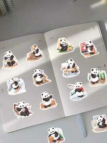 53张水彩熊猫生活贴纸，美观治愈系角色贴纸，适用于手账DIY，温馨日常场景乙烯基贴纸套装，适用于笔记本电脑平板电脑，点亮您的每一天，剪贴簿贴纸