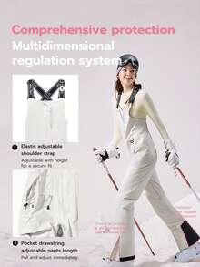 VECTOR MOTION Montis Padded Ski Bib Pants, Elastic, Waterproof, Abrasion-Resistant, Windproof, Breathable, Cold-Proof, Taped Seams, Straight Leg, For Single/Double Board Skiing White Winter Sports - White - View 3