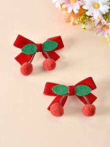 2个/1个天鹅绒蝴蝶结发夹，可爱发卡，适合女孩，秋冬季 - 彩色 - 查看 3