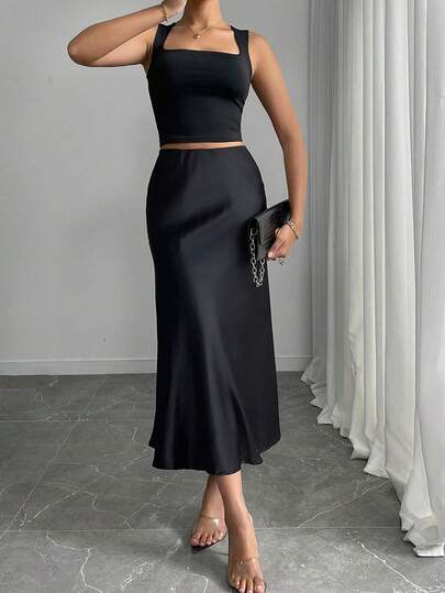 Falda sirena ajustada de satén sexy HAPPY GIRL, tela suave, versátil para fiestas, ocasiones informales, moda, ropa elegante para mujer, falda fluida